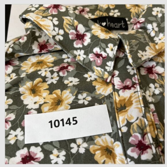 Derek Heart Floral Dress Long Sleeve Ruffle Bottom Button Up Front Large - Picture 11 of 11